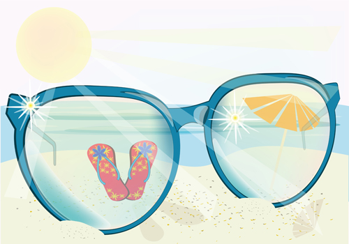 Sommermeer und Strand mit Sonnenbrille Vektorhintergrund 02 Strand Sonnenbrille Sommer Hintergrund   