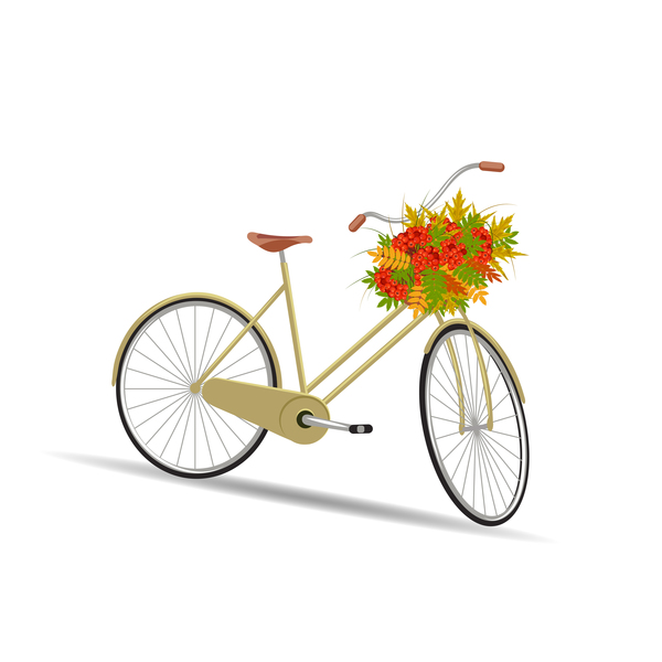 黄色い自転車とフラワーバスケットベクター 黄色 花 自転車 バスケット   