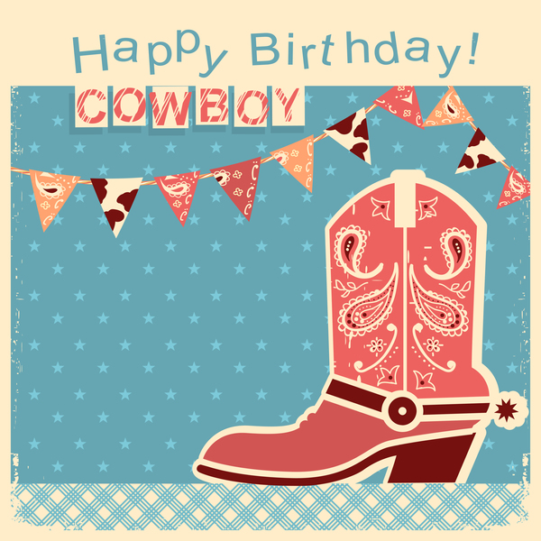 carte enfant Cowboy avec vecteur d’anniversaire rétro police rétro enfant cowboy carte Anniversaire   