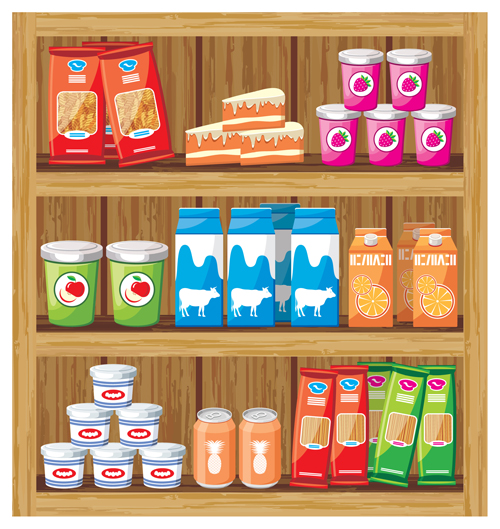 Supermarkt-Schaufenster und Lebensmittelvektor Set 21 Supermarkt Schaufenster Lebensmittel   