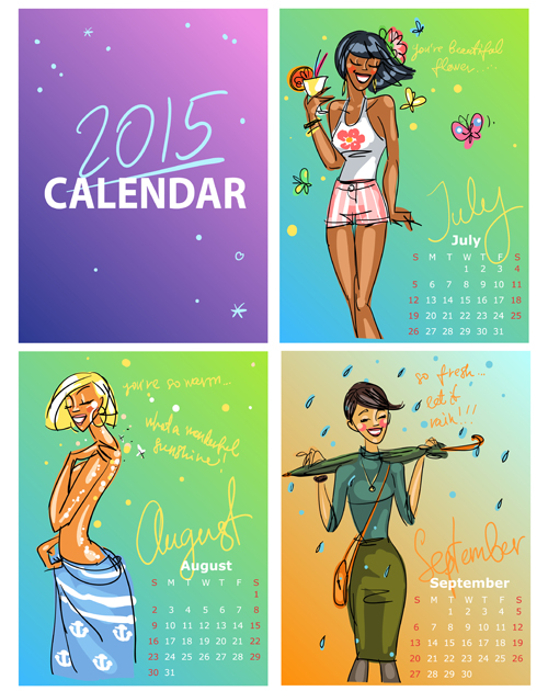 2015カレンダー女の子ベクトル材料03 材料 女の子 ベクター材料 カレンダー 2015   