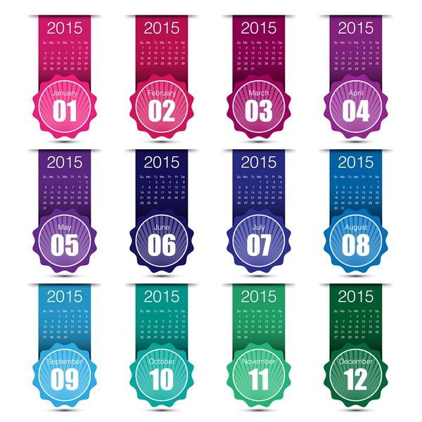 2015 grille calendrier créatif design vecteur 05 grille Créatif calendrier 2015   