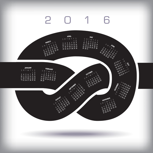 2016 vecteur de calendrier de noeud Noeud calendrier 2016   