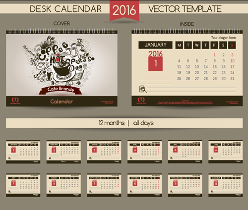 2016 nouvel an bureau calendrier vecteur matériel 41 neuf calendrier bureau année 2016   