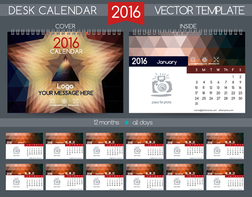 2016 Neujahr Schreibtisch Kalender Vektormaterial 72 Schreibtisch Neujahr material Kalender Jahr 2016   