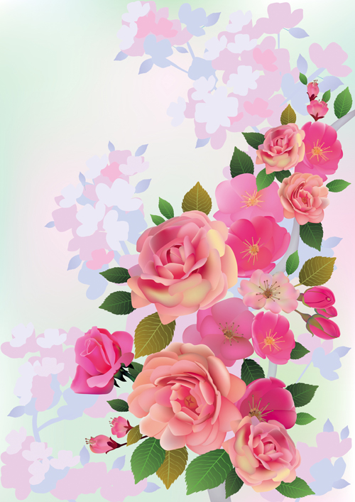 Schöne rosa Blumen Vektorhintergrund 4 Schön Rosa Hintergrund Blumen   