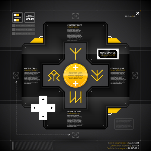 Schwarz mit gelbem Tech-Infografie-Vektor 03 tech Schwarz Infografik gelb   