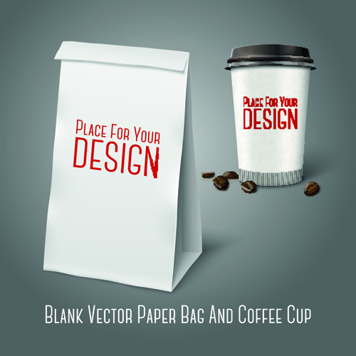 Sac de papier vierge et vecteur de tasse de café tasse à café sac en papier papier cafe blanc   
