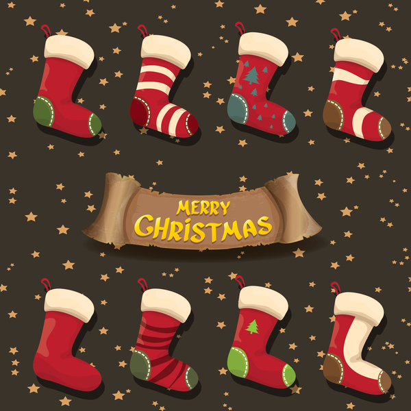 レトロなクリスマスバナーベクトル05 靴下 漫画 レトロなフォント バナー クリスマス   
