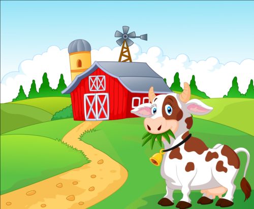 Vache de dessin animé avec des vecteurs de ferme 05 vache ferme dessin animé   