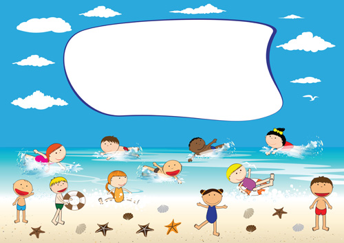 子供とビーチ夏の背景ベクトル07 背景 子供 夏 ビーチ   