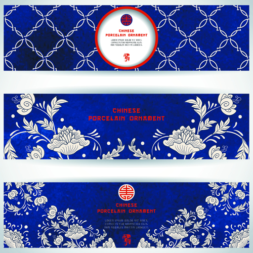 Chinesische Porzellan-Ornament-Banner Vektor 01 Porzellan ornament Chinesisch banner   