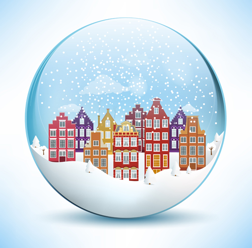 Weihnachtskristall-Kugel mit Wintervektor 09 winter Weihnachten Kristall ball   