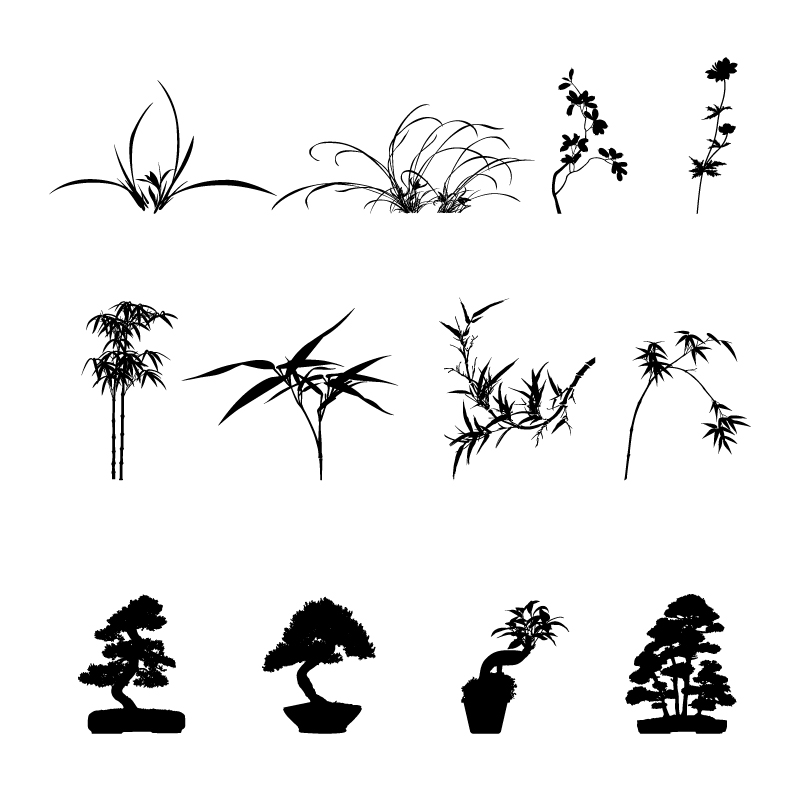 Communément plantes Silhouettes Vector Graphics 02 silhouettes silhouette plantes plante communément commun   