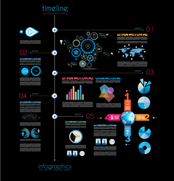 Dunkle Zeiteline Infografiektorematerial 01 timeline Infografik dark   