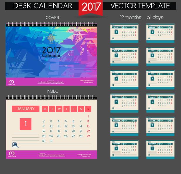 Schreibtisch 2017 Kalendercover und Innenvorlage Vektor 02 Schreibtisch Kalender innen cover 2017   