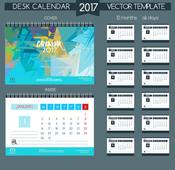 デスク2017カレンダーカバーと内部テンプレートベクトル12 机 内部 カレンダー カバー 2017   