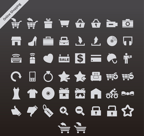 Gris en ligne shopping série icônes vectorielles shopping Serie gray en ligne   