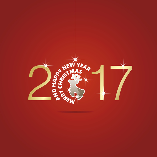 Frohes neues Jahr 2017 Weihnachtskugel Hirsch rot Vektor year Weihnachten red new Hirsch happy ball 2017   