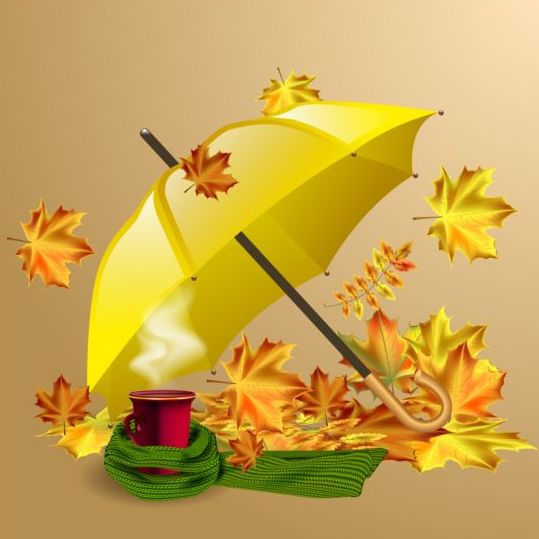 傘の秋の背景ベクトルと熱いお茶 背景 秋 傘 ホット   