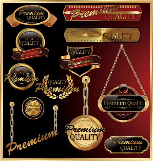 Luxus-goldene Etiketten mit heraldrigem Vektorset 02 Luxus labels heraldry golden   