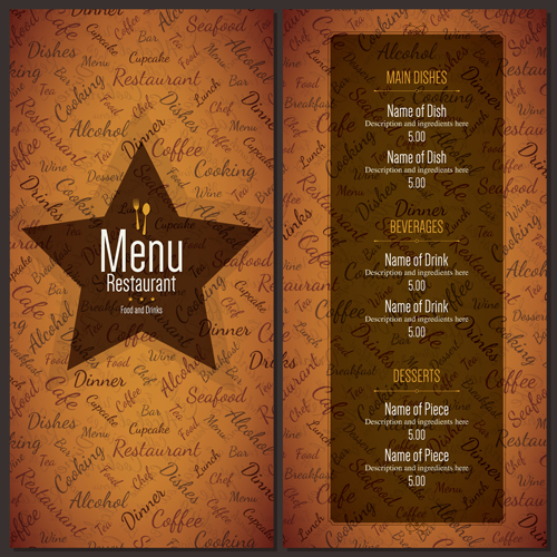 Housse de menu restaurant avec liste vecteur Set 04 restaurant menu liste couverture   