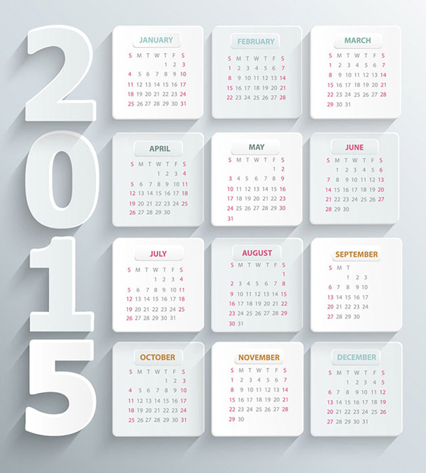 シンプルなホワイトペーパー2015カレンダーベクトル 紙 ホワイトペーパー カレンダー 2015   
