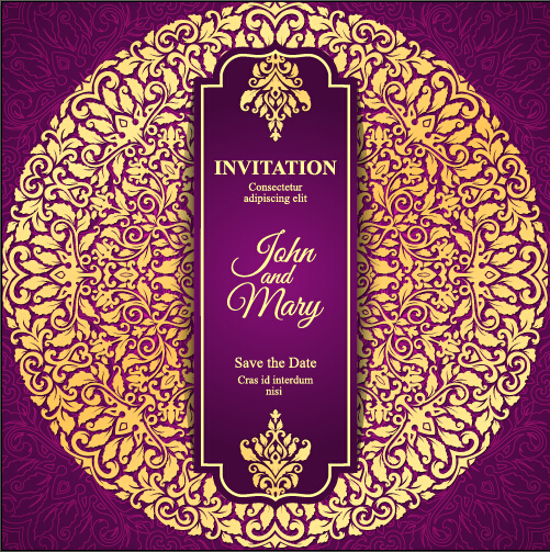 Carte d’invitation vintage avec motif floral violet vecteur 06 violet vintage motif invitation floral carte   