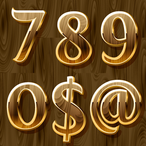 Hölzerne goldene numerische Grafikvektor 02 numerisch Holz gold   