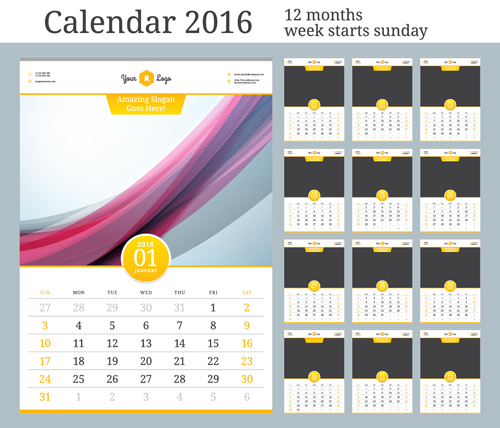 2016新年の机のカレンダーベクトル材料44 陰暦 机 新しい 年 rmaterial 2016   