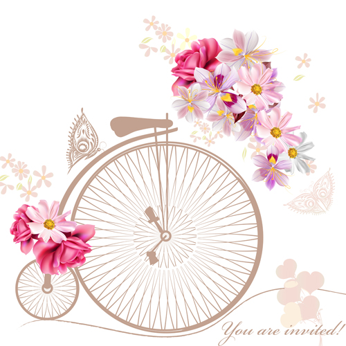 Fahrrad mit Blumenhintergrund Vektor 04 Hintergrund Blume   