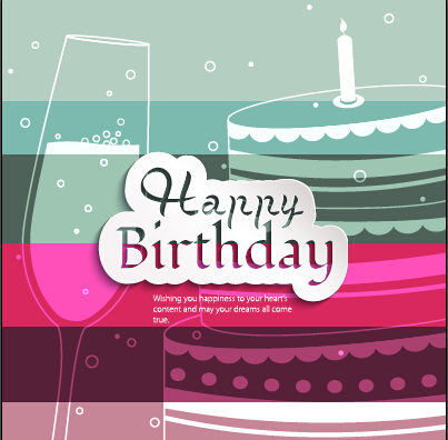 Gâteau d’anniversaire avec la tasse d’anniversaire carte vecteur 01 vecteur de carte gâteau d’anniversaire Coupe carte Anniversaire   