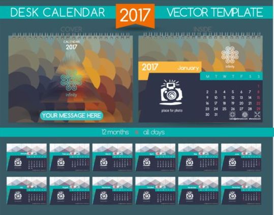 会社2017デスクカレンダーデザインベクターテンプレート14 机 会社 カレンダー 2017   