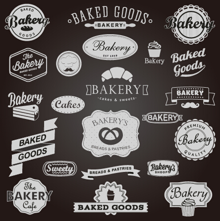 Vecteur d’étiquettes de boulangerie Vintage foncé label étiquettes dark Boulangerie   
