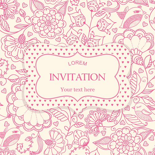 ピンクの招待状カードベクトル01と花のパターン 花 招待状 ピンク パターン カード   