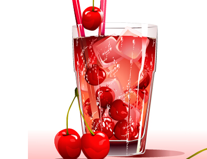 Matériel vectoriel de cerises fraîches et de boisson glacée glace frais cerises boisson   
