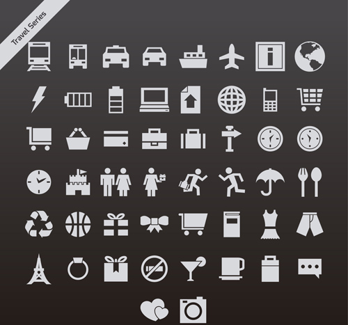 Graue Reiseserien Vektorsymbole Serien Reisen icons icon gray   