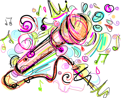 手描き色の楽器ベクトル04 色付き 楽器 手描き ミュージカル   