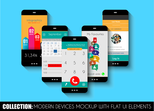 Maquette d’appareils mobiles avec des éléments d’interface utilisateur Flat Vector 05 mobile maquette flat elements   