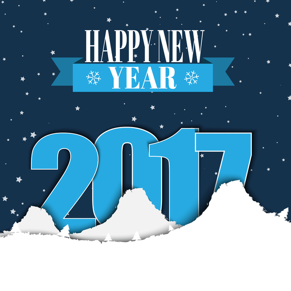 Montagnes de neige de papier avec 2017 vecteur de fond de nouvel an 02 papier nouveau neige montagnes année 2017   