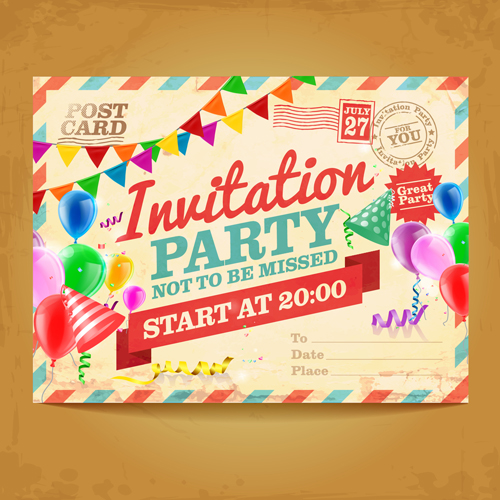 Party invitation cartes postales vecteur matériel 03 matériel invitation cartes postales cartes carte   