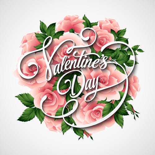 Fleur rose avec coeur forme Saint Valentin cartes vecteur 04 Valentine rose jour de Valentine forme fleur cartes   