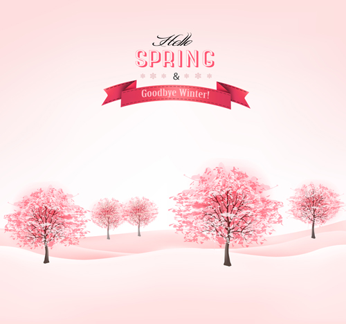 Rosafarbener Baum mit Feder-Hintergrundvektor 02 pink Hintergrund Frühling Baum   