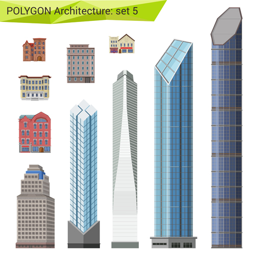 Ensemble vectoriel de conception d’architecture polygonale 05 polygonale architecture   
