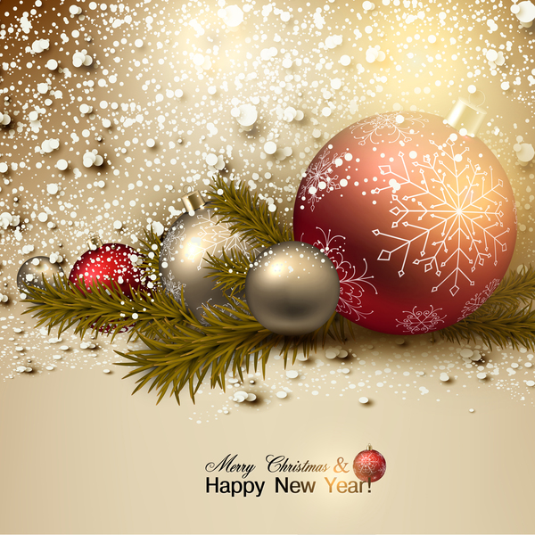 Carte de nouvel an brillant avec vecteur de babioles de Noël Noël neuf carte brillant babioles année   