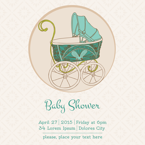 Vintage Baby Dusche Vektorkarte Karte Jahrgang Dusche baby   