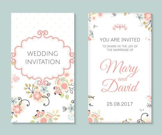 Hochzeits-Einladungskarten-Vorlage mit floralen Vektoren 04 Karte Hochzeit floral Einladung   