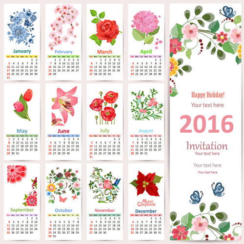 美しい花2016カレンダーベクトル 花 美しい カレンダー 2016   