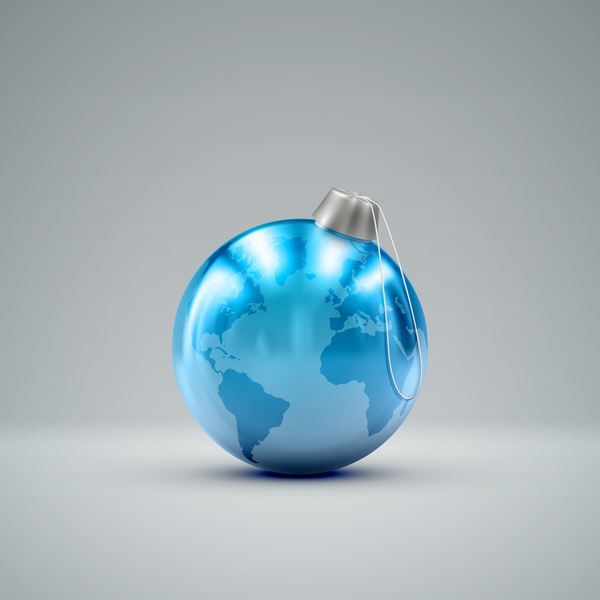 Blauer Weihnachtsball mit Weltkarte Vektor Welt Weihnachten Karte Blau ball   