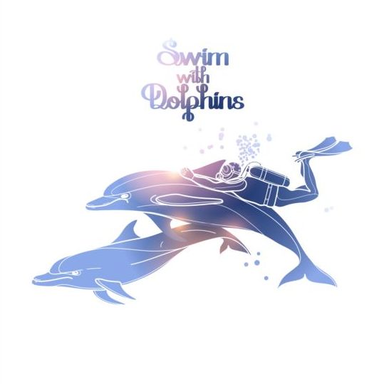 Blauer Delfin mit sommerlichem Hintergrundvektor 08 Sommer Hintergrund Delfin Blau   